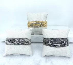 Multi Chains Bracelet with Open Pave Oval Antique Silver