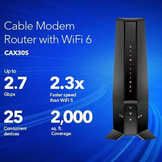 NETGEAR Nighthawk DOCSIS AX2700 3.1 2.7Gbps Two-in-One Cable Modem Router (CAX30-100NAS) (Refurbished)
