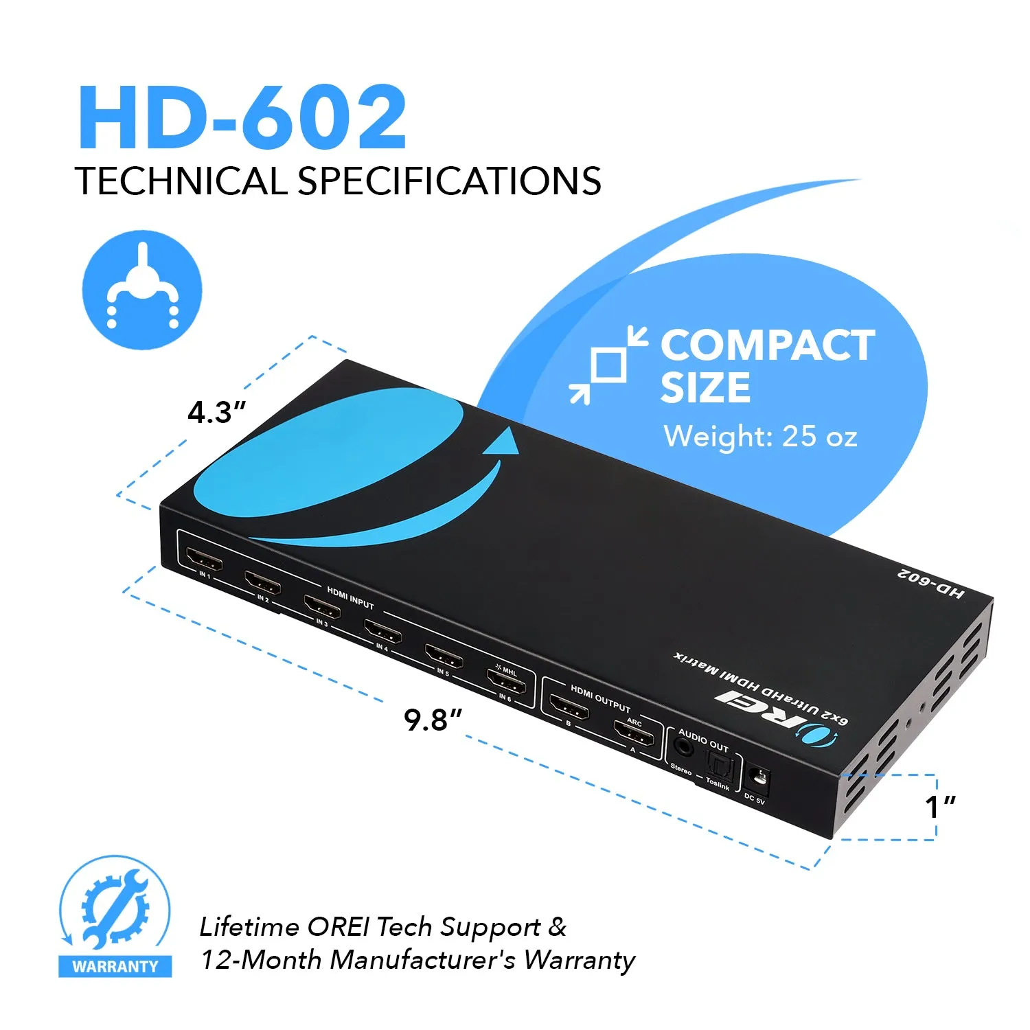 OREI HD-602: Ultra HD 6x2 HDMI Matrix Switch and Splitter