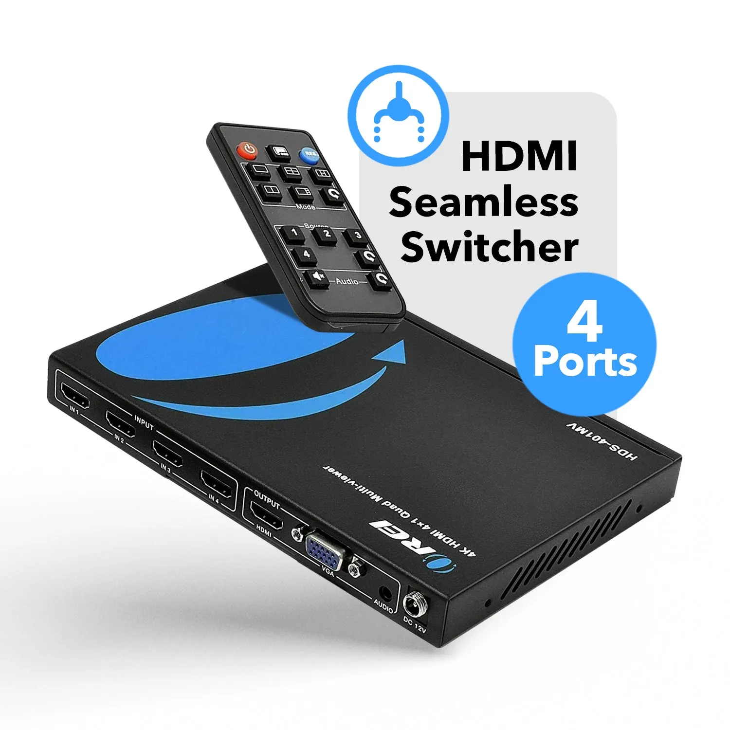 OREI HDS-401MV: 4x1 Quad Multi Viewer HDMI Switch- IR Remote Support -VGA Output