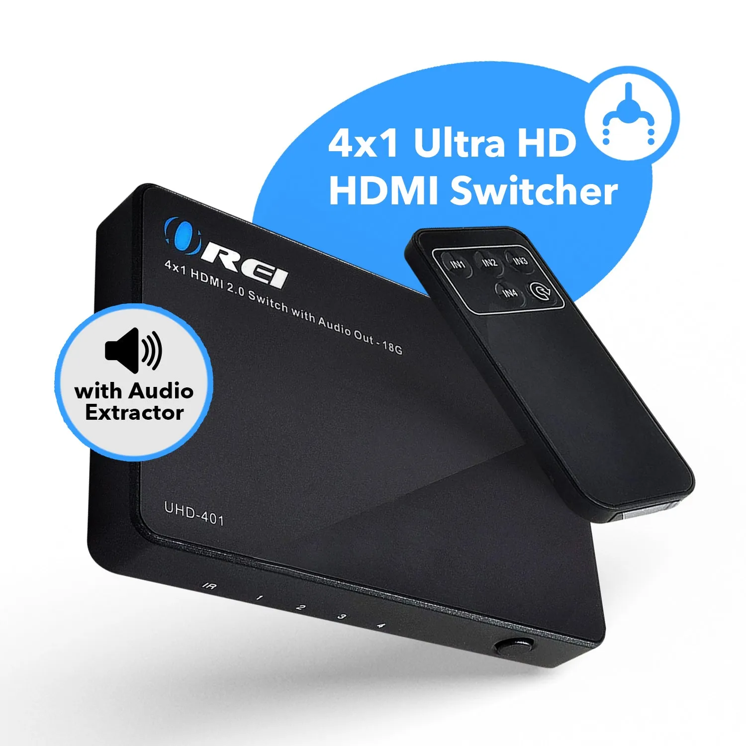OREI UHD-401 High Powered 4x1 HDMI Switch with Audio Extraction & IR Remote