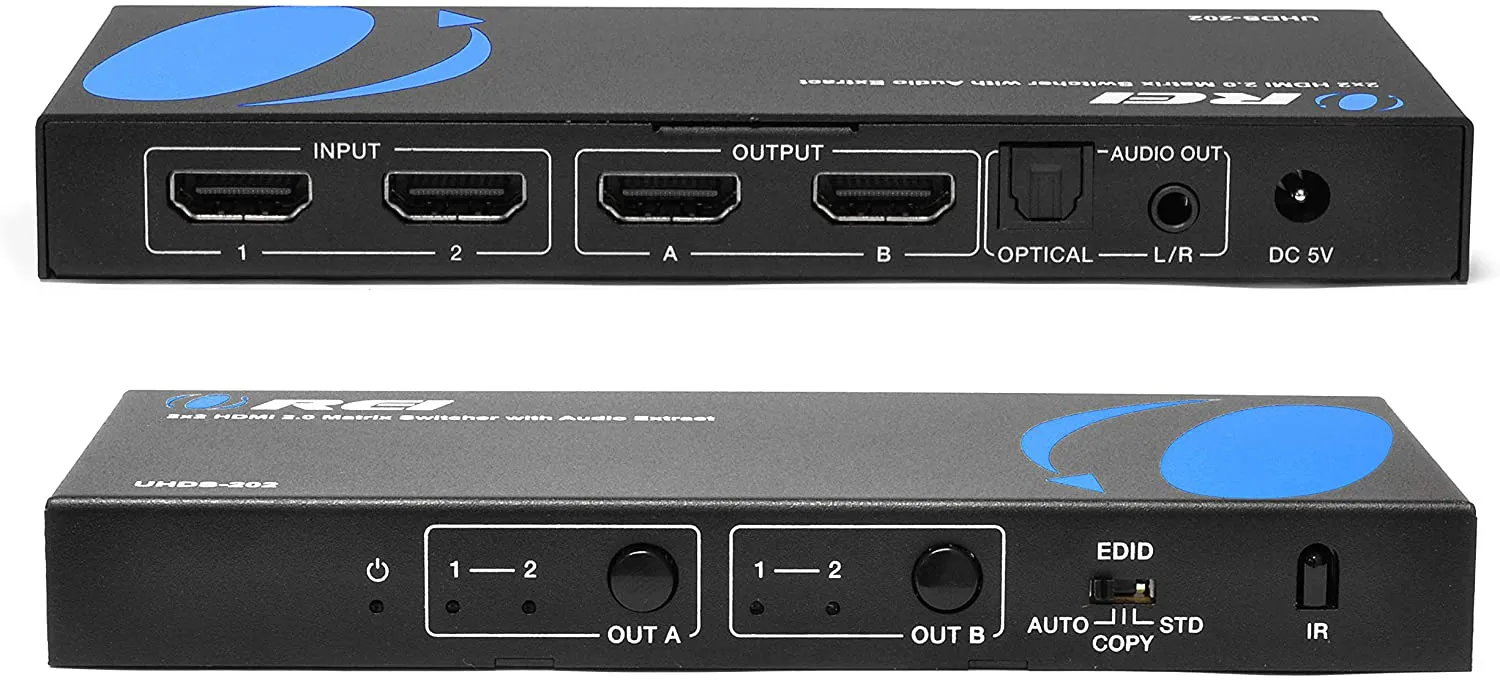 OREI UHDS-202: 2x2 HDMI Matrix Switch with Audio Extraction Support 4K @60Hz & 1080P