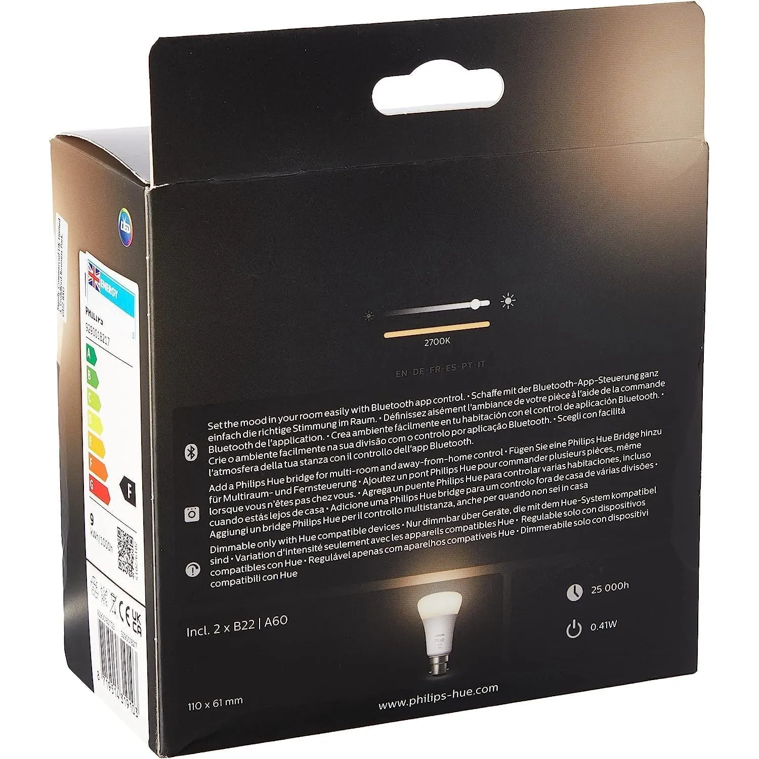 Philips Hue White Smart Bulb Twin Pack B22 - 800 Lumens (60W Equivalent), Works with Alexa, Google Assistant & HomeKit