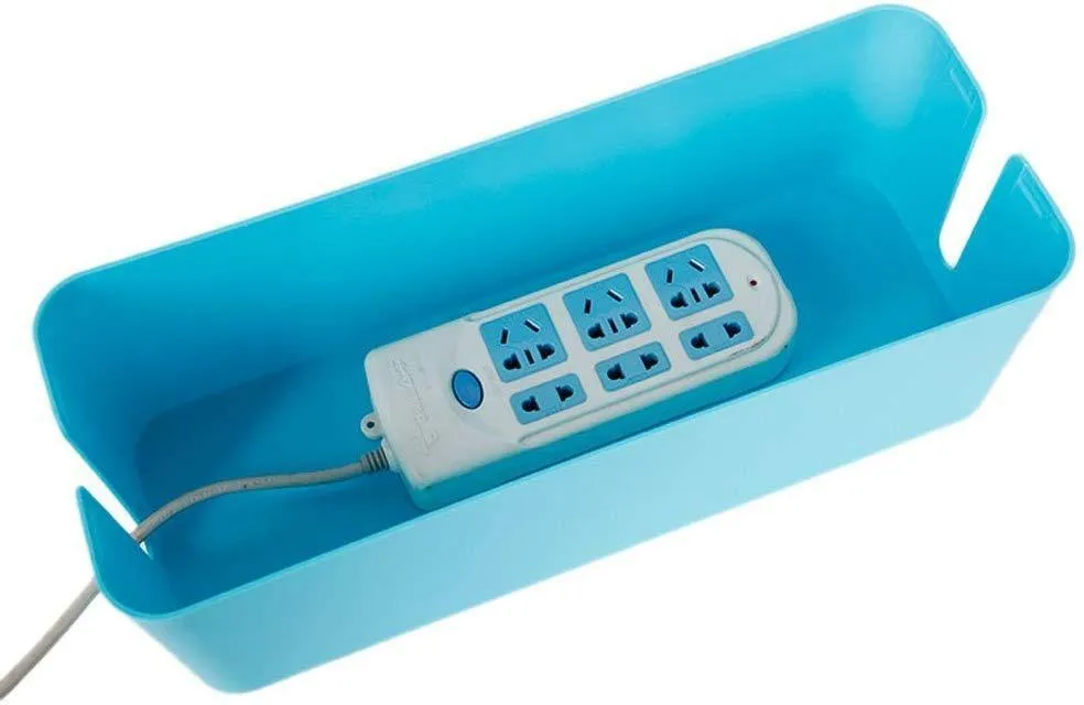 Plastic Cable Storage Socket Wire Box Management for Home Office 12.6x 6.3x 5.1 inches, Blue