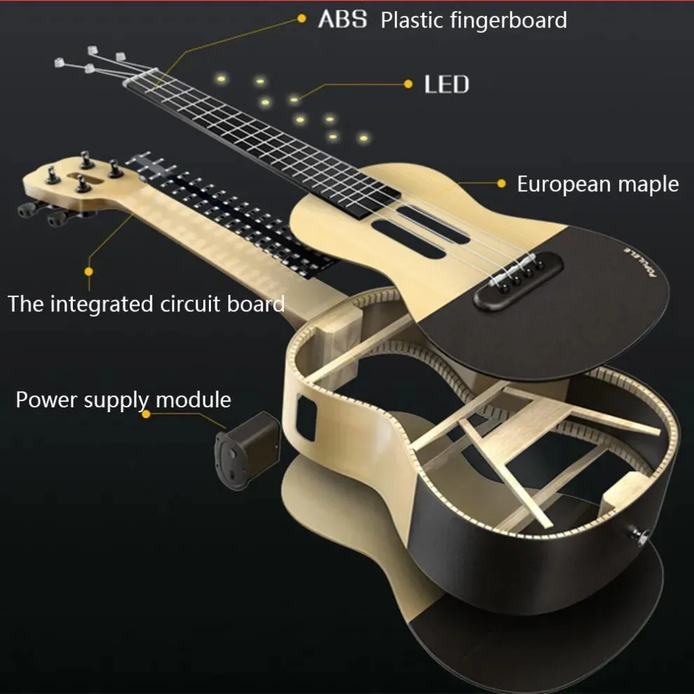 Populele U1 23in Concert Size 4 String Smart Ukulele with APP Controlled LED Light Bluetooth
