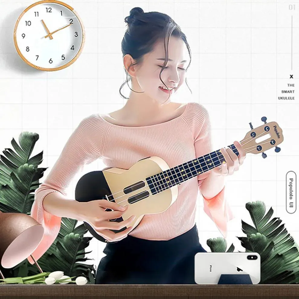 Populele U1 23in Concert Size 4 String Smart Ukulele with APP Controlled LED Light Bluetooth