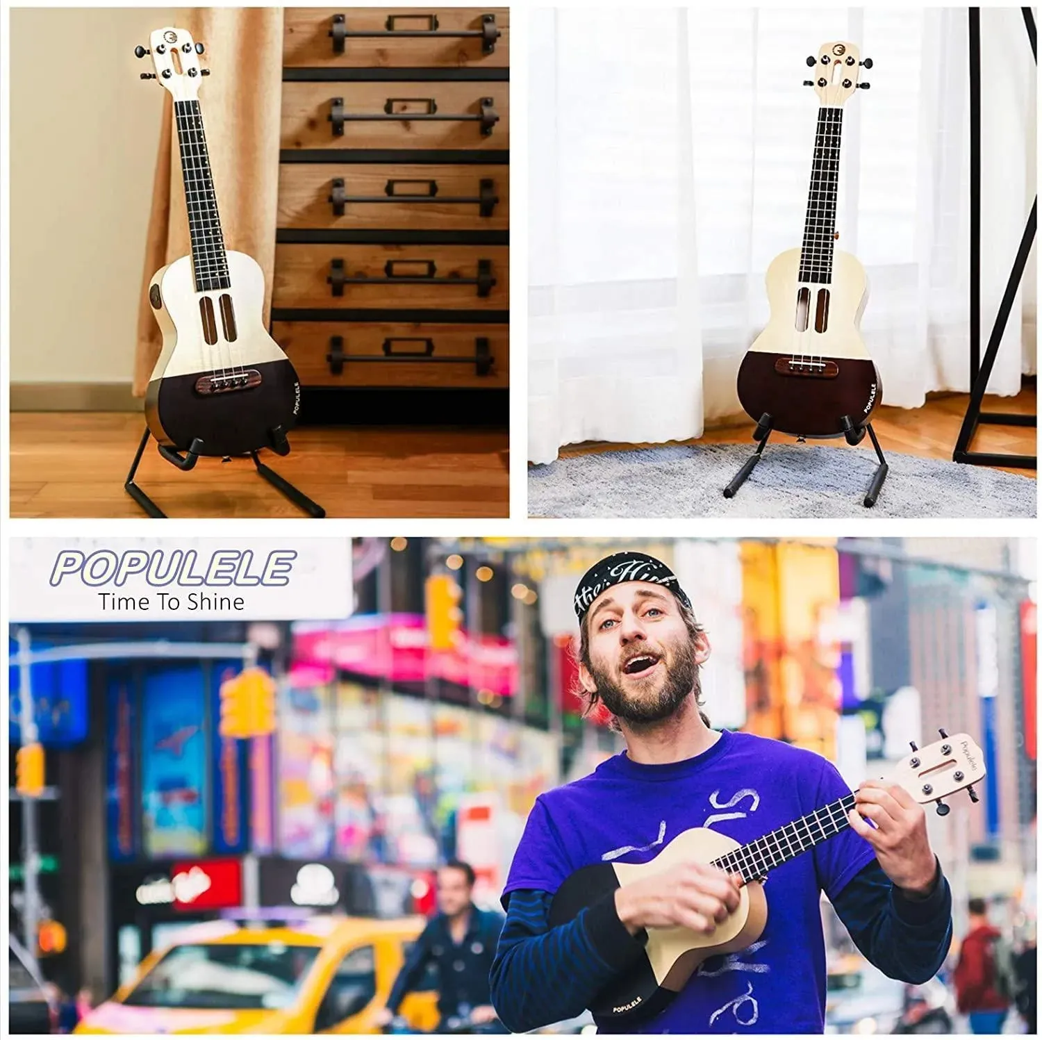 Populele U1 23in Concert Size 4 String Smart Ukulele with APP Controlled LED Light Bluetooth