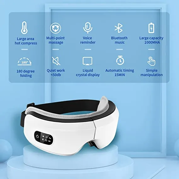 Portable Eye Massager With Heat & Vibrations | With Bluetooth Music, Remove Dark Eye Circles, Wrinkles, Puffy and Sore Eyes & Improve Sleep