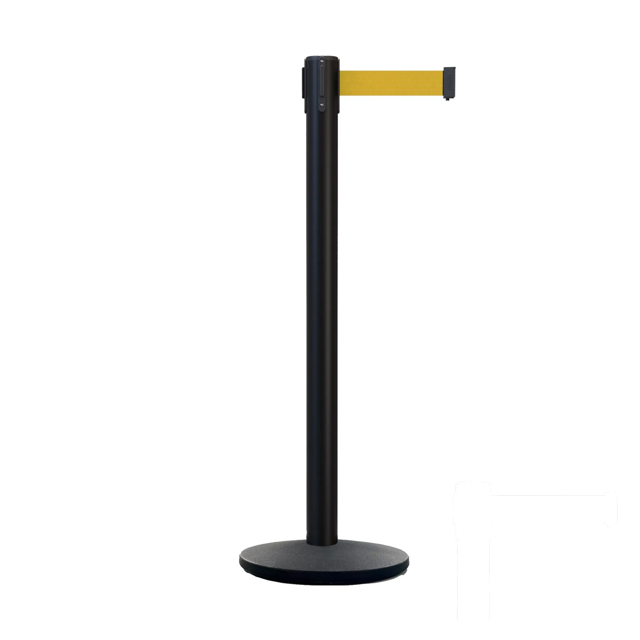 Retractable Belt Barrier Stanchion, Black Post with Heavy Duty Cast Iron Base, 14 ft Belt – Montour Line MI650
