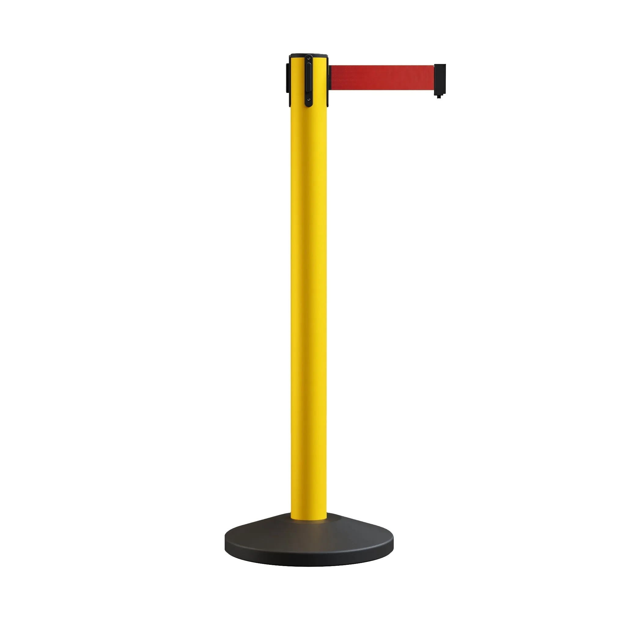 Retractable Belt Barrier Stanchion, Sloped Base, 14 ft Belt - Montour Line M650