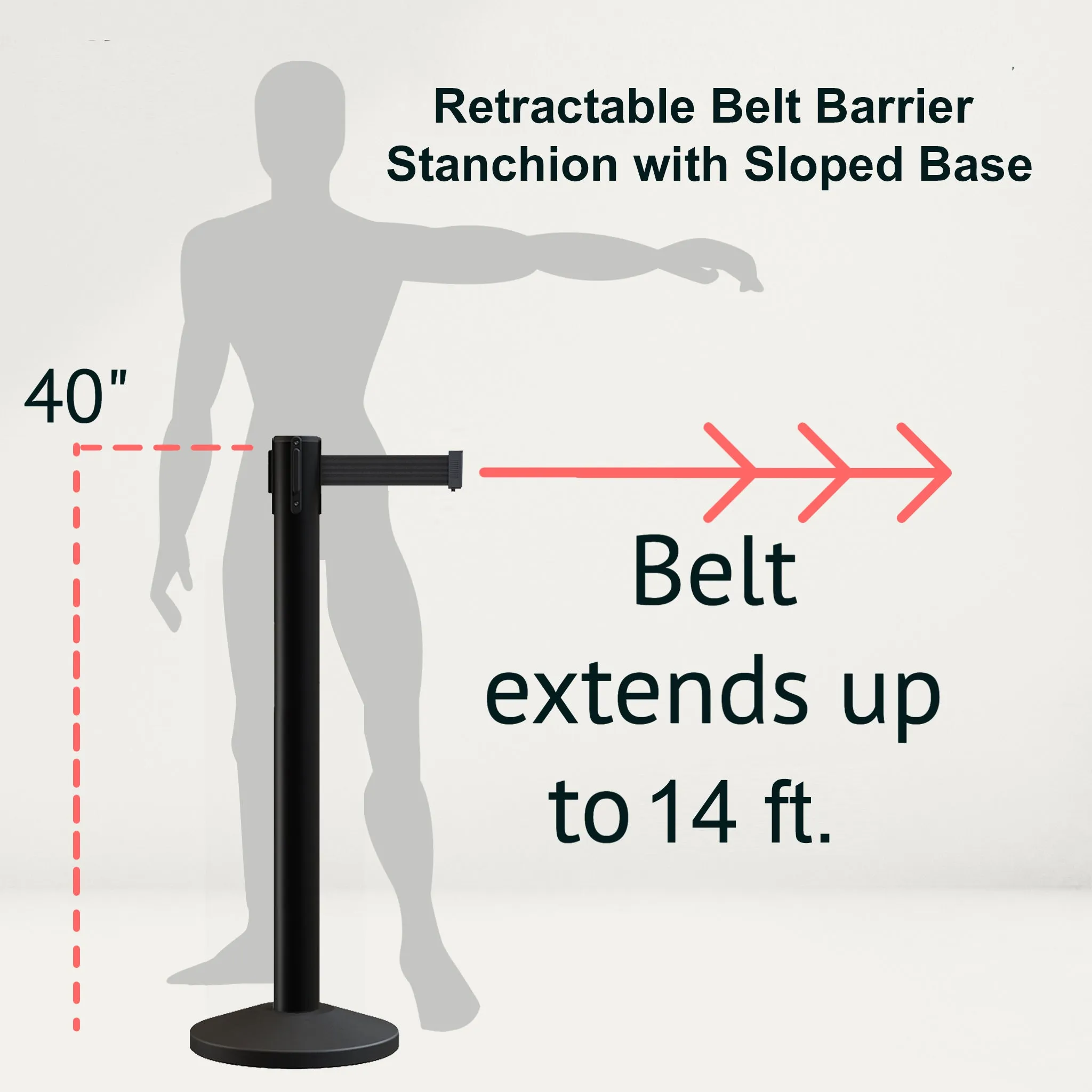 Retractable Belt Barrier Stanchion, Sloped Base, 14 ft Belt - Montour Line M650