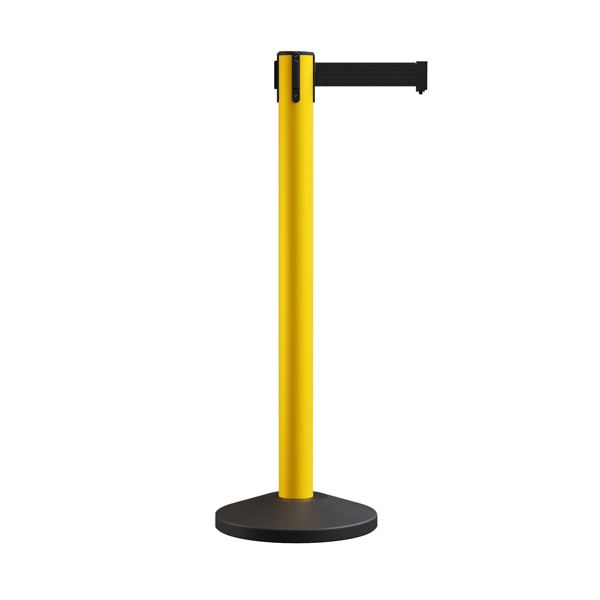 Retractable Belt Barrier Stanchion, Sloped Base, 14 ft Belt - Montour Line M650