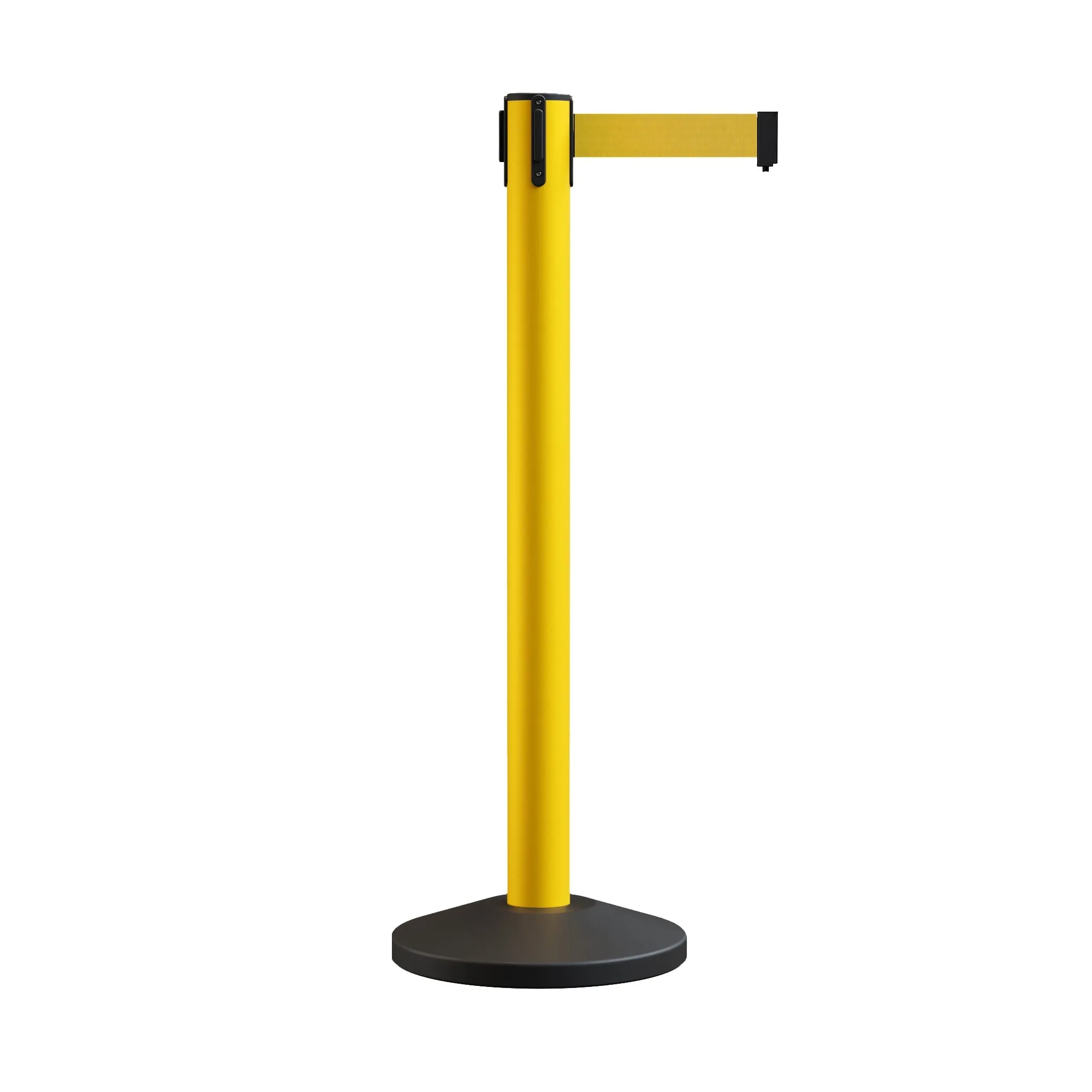 Retractable Belt Barrier Stanchion, Sloped Base, 14 ft Belt - Montour Line M650