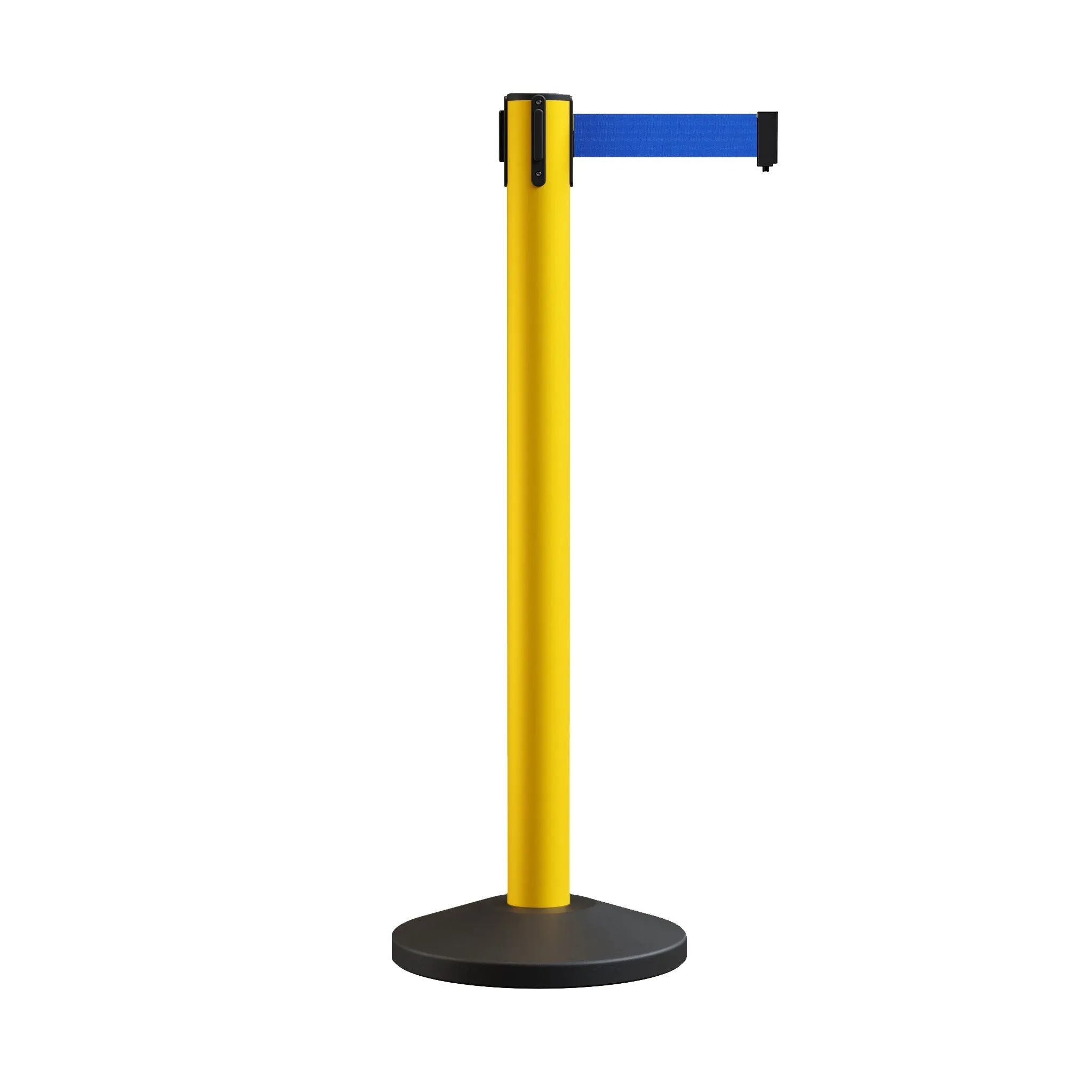 Retractable Belt Barrier Stanchion, Sloped Base, 14 ft Belt - Montour Line M650