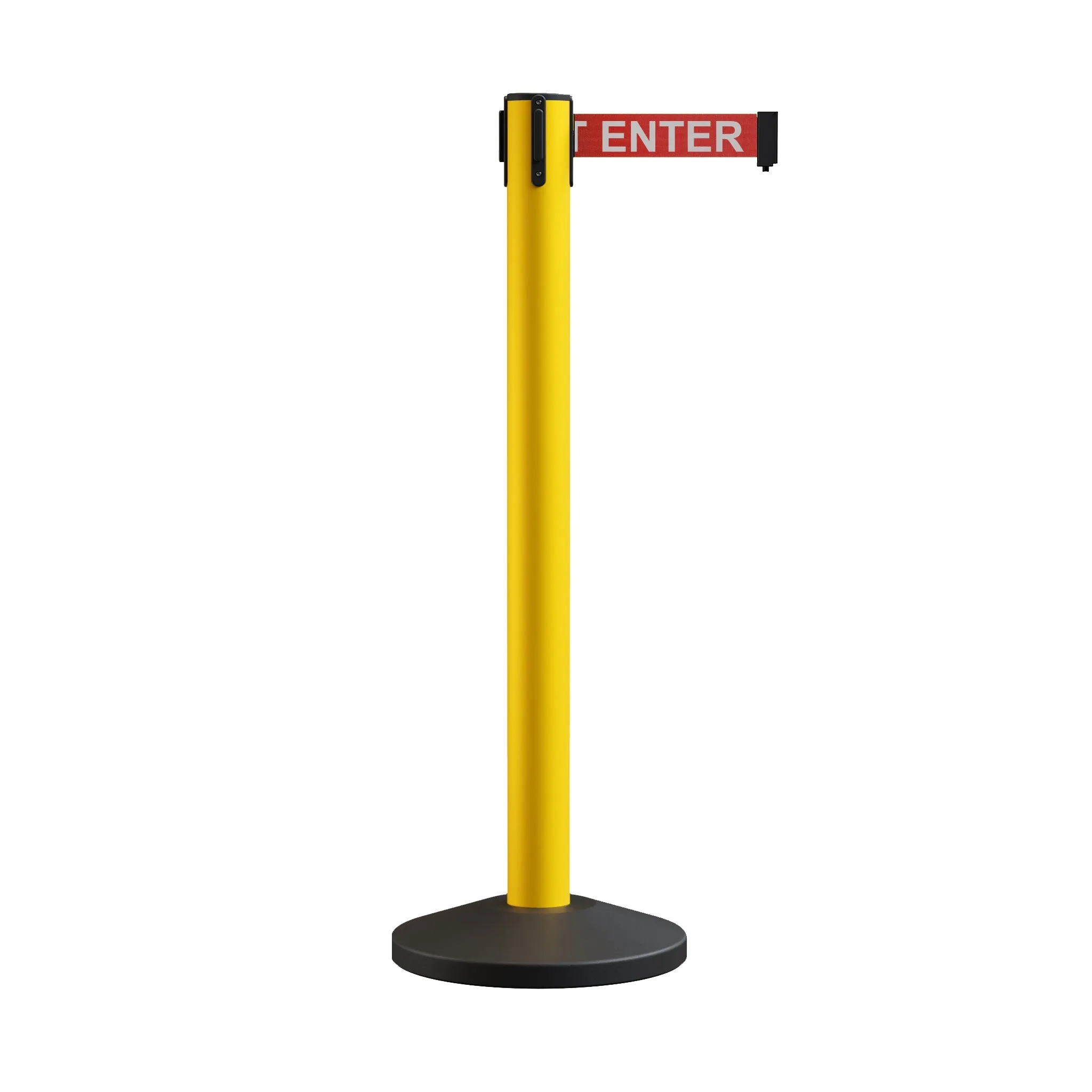 Retractable Belt Barrier Stanchion, Sloped Base, 14 ft Belt - Montour Line M650