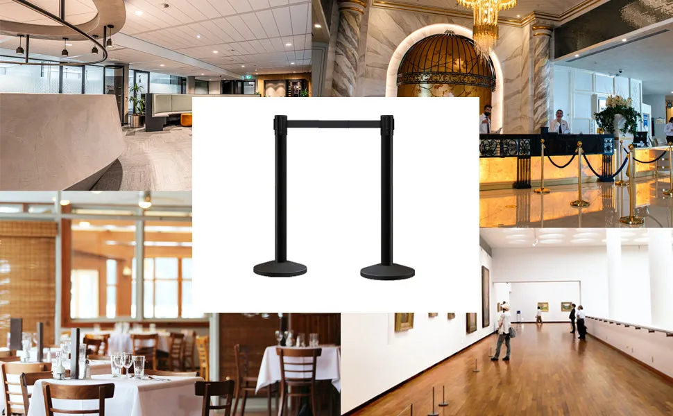 Retractable Belt Barrier Stanchion, Sloped Base, 14 ft Belt - Montour Line M650