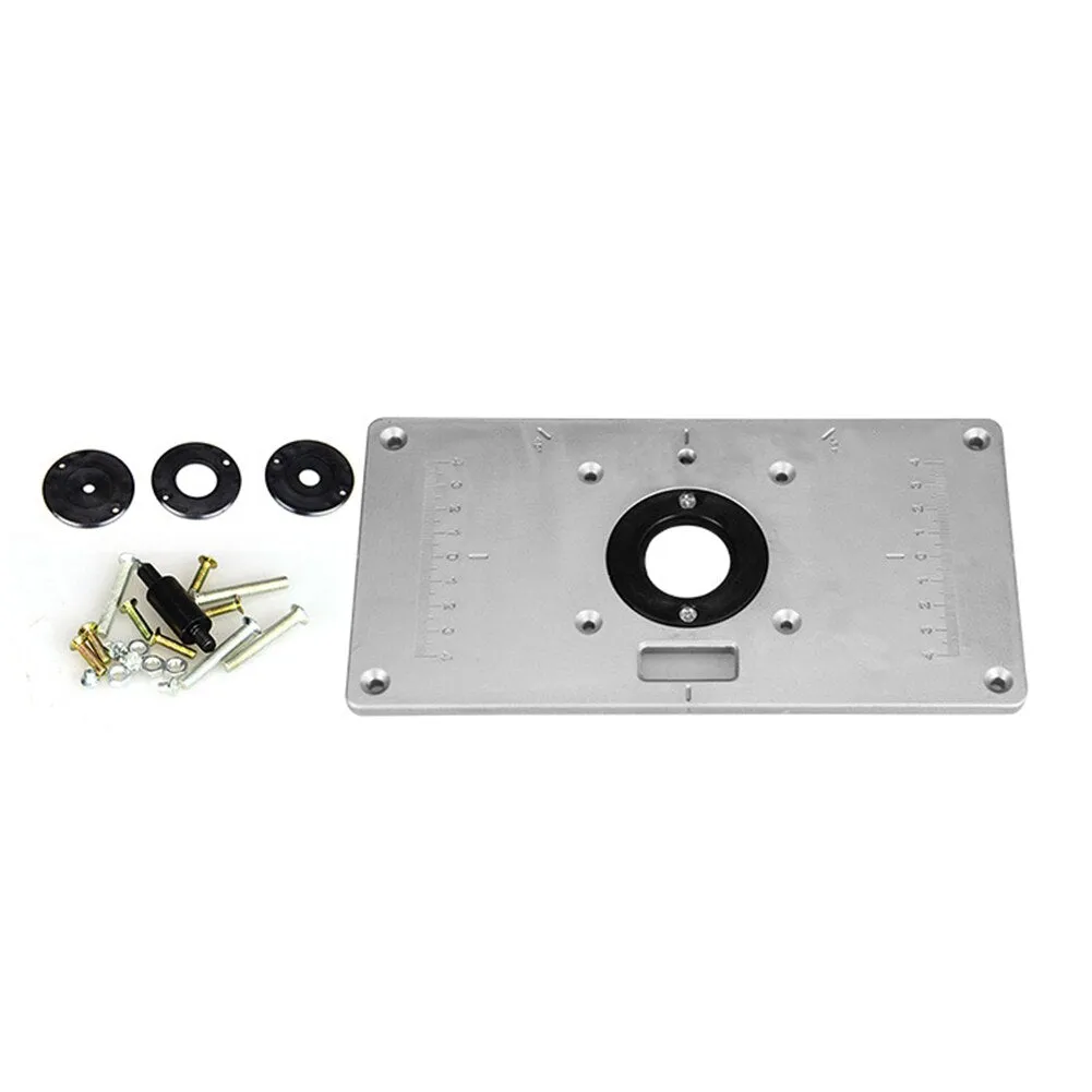Router Table Insert Plate Woodworking Benches Aluminium Wood Router Trimmer Models Engraving Machine with 4 Ring Tools