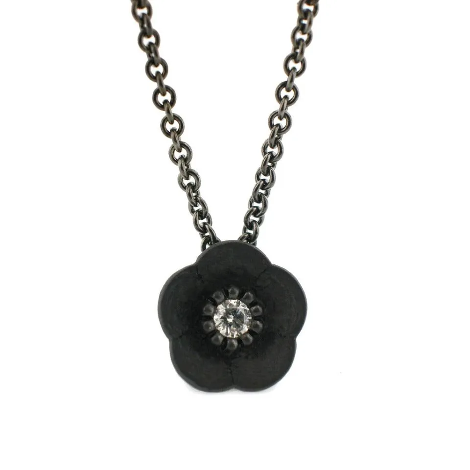 Series 46 | Cherry Blossom Pendant, Blackened Silver   .09ct. Diamond (SMALL)