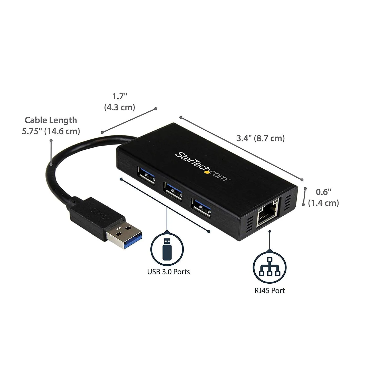 StarTech USB 3.0 Hub Gigabit Ethernet Adapter 3 Port NIC USB Network Adapter USB Ethernet Dongle - USB Lan Adapter