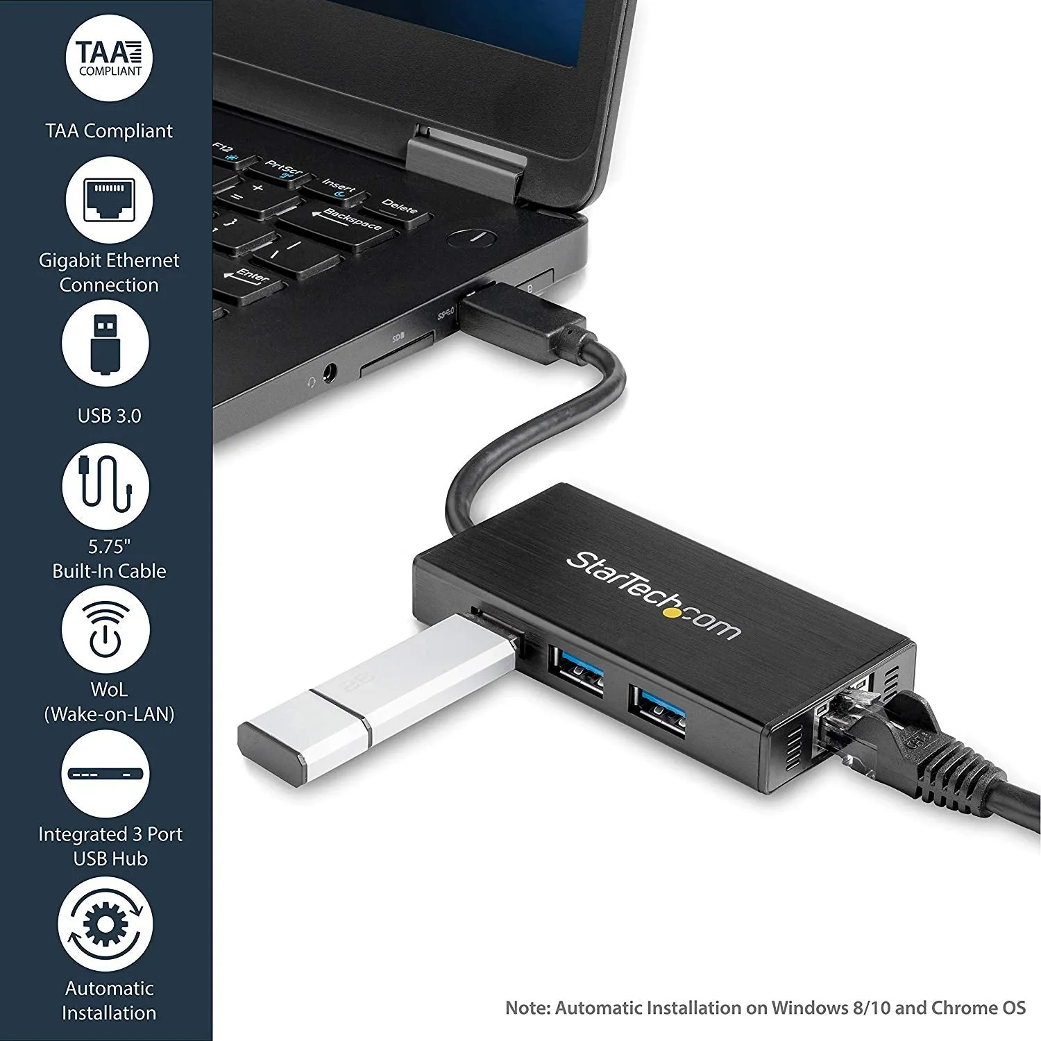StarTech USB 3.0 Hub Gigabit Ethernet Adapter 3 Port NIC USB Network Adapter USB Ethernet Dongle - USB Lan Adapter