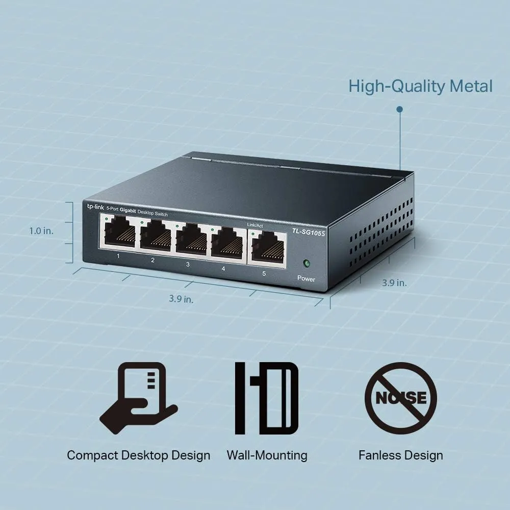 TP-Link TL-SG105S 5-Port Gigabit Desktop Switch (Steel Case) 802.1P/DSCP QoS , IGMP Snooping