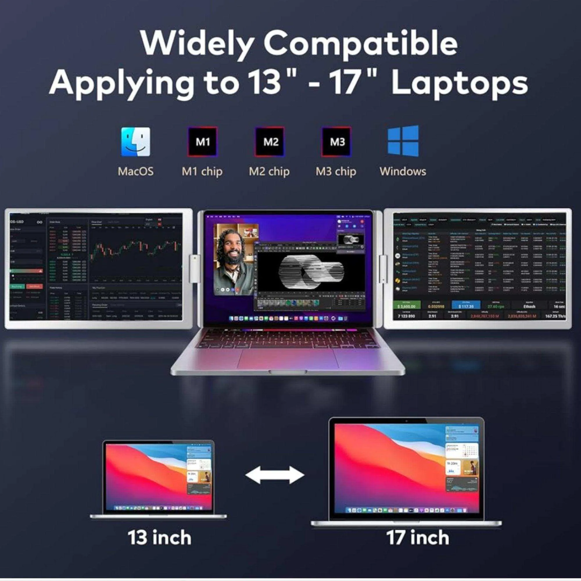 TUTT 16” Dual Portable Laptop Monitor | Single Cable Setup | FHD 1080P Triple Screen Extender | 16:10 | Stand Alone | S880 | 90-Minute Technical Support