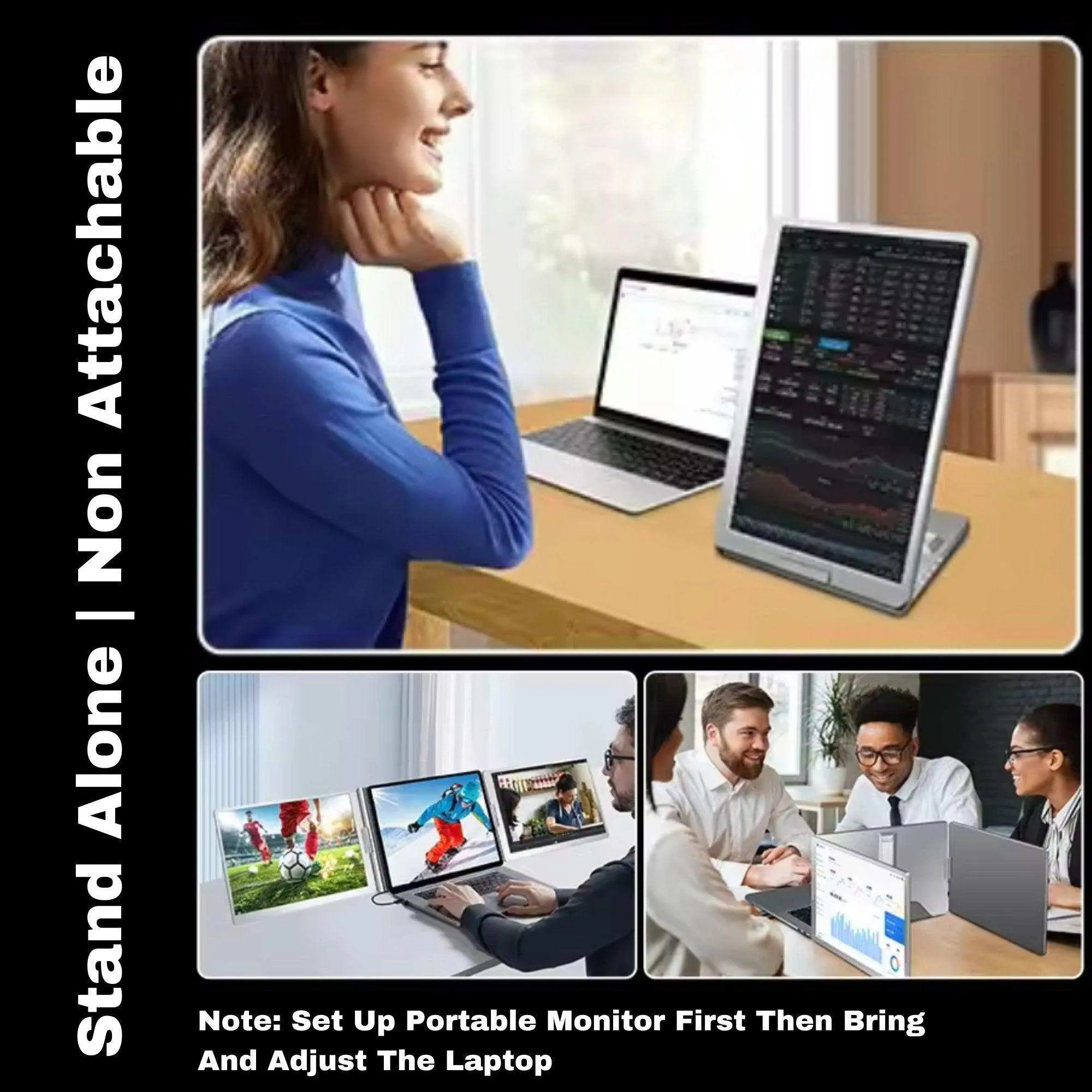 TUTT 16” Dual Portable Laptop Monitor | Single Cable Setup | FHD 1080P Triple Screen Extender | 16:10 | Stand Alone | S880 | 90-Minute Technical Support
