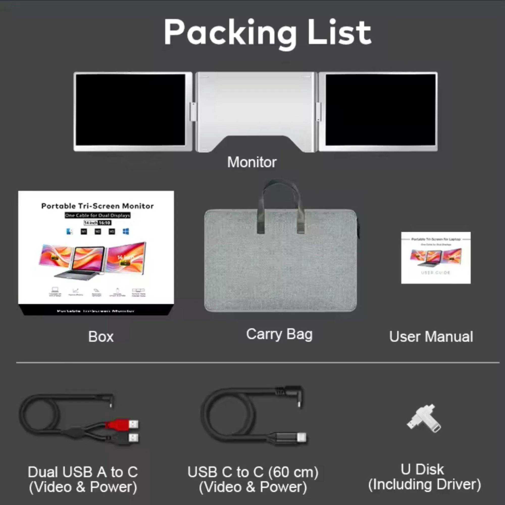 TUTT 16” Dual Portable Laptop Monitor | Single Cable Setup | FHD 1080P Triple Screen Extender | 16:10 | Stand Alone | S880 | 90-Minute Technical Support