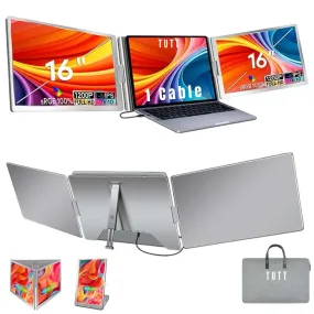 TUTT 16” Dual Portable Laptop Monitor | Single Cable Setup | FHD 1080P Triple Screen Extender | 16:10 | Stand Alone | S880 | 90-Minute Technical Support