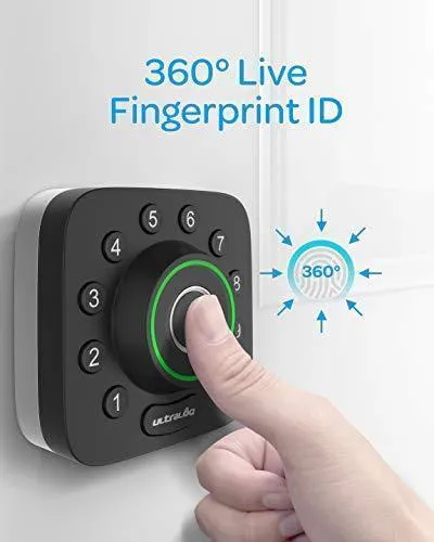 U-Bolt Pro Bluetooth Enabled Fingerprint and Keypad Smart Deadbolt   Bridge WiFi Adaptor | 6-in-1 Keyless Entry | Control Remotely Via Smartphone | Fingerprint ID | Anti-peep Code | Auto Unlock & Lock