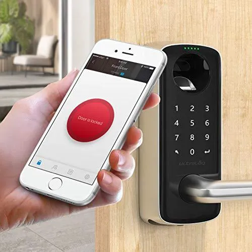 ULTRALOQ Lever The Most Advanced Smart Lock   Bridge WiFi Adaptor, Keyless Entry Bluetooth Fingerprint Digital Keypad Door Lock with Reversible Handle, Works with Alexa, Google Assistant, IFTTT