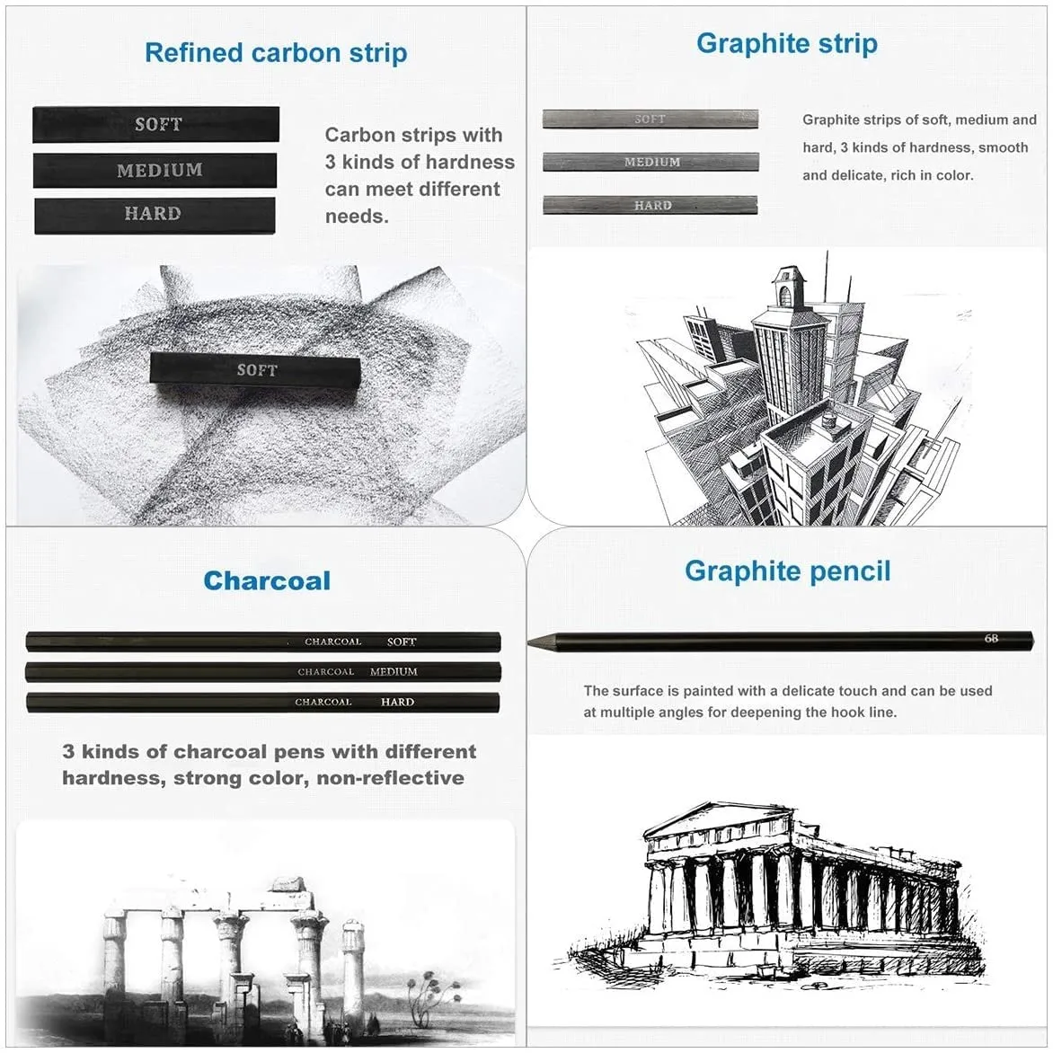Wynhard Drawing Pencils Shading Pencils Set Drawing Kit Sketching Kit Sketch Pencils Set for Artists Charcoal Pencils for Artists Pencils for Artists Kit Graphite Pencil Set Artist Pencil Set 35 Pcs